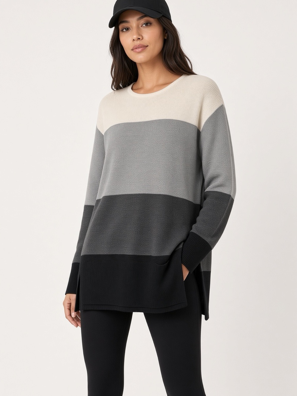 Vince Camuto Crewneck Swing Sweater - Cream & Gray